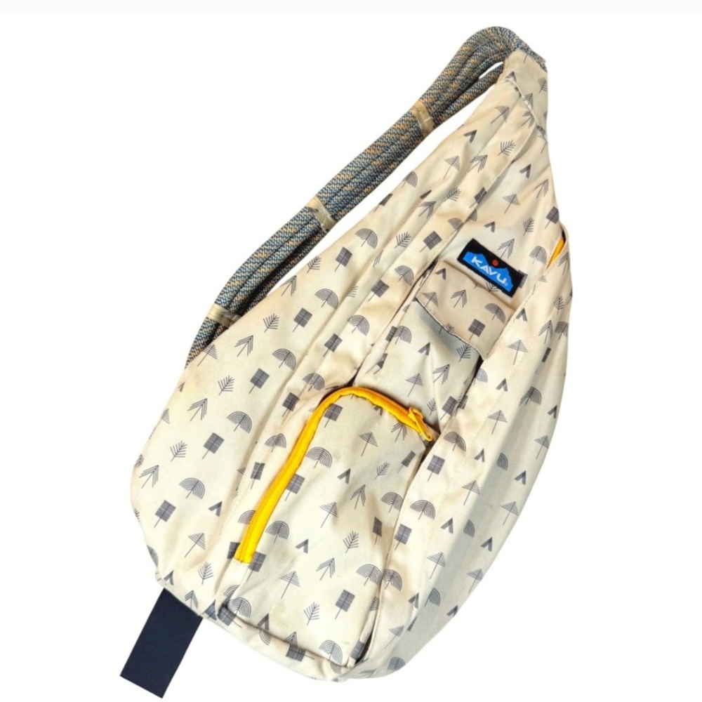 Kavu Beige and Yellow Tree Patterned One Shoulder Rope Bag
